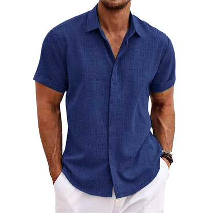 Rivage Élégant™ | Chemise pour homme manches courtes à col châle en coton et lin.