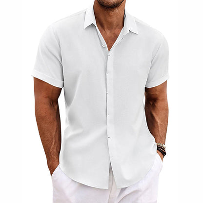 Rivage Élégant™ | Chemise pour homme manches courtes à col châle en coton et lin.