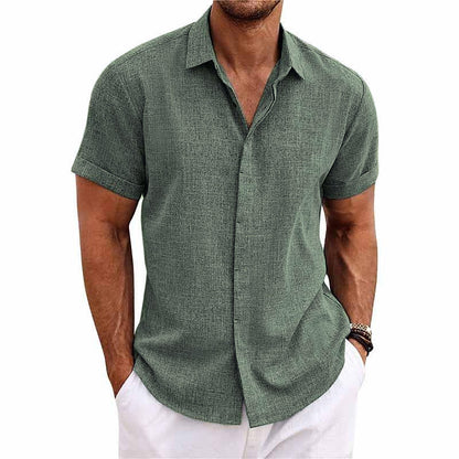 Rivage Élégant™ | Chemise pour homme manches courtes à col châle en coton et lin.