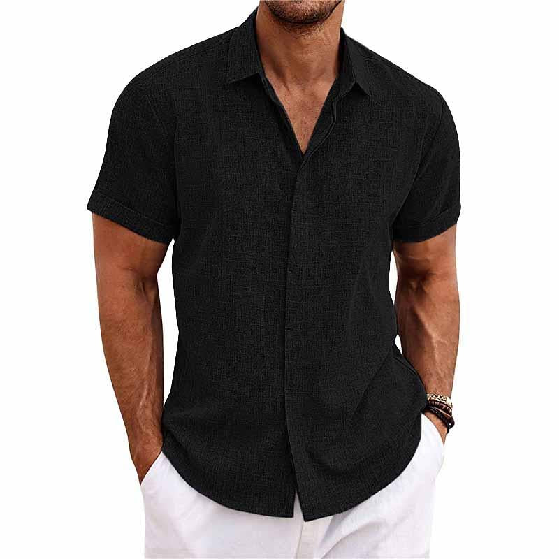 Rivage Élégant™ | Chemise pour homme manches courtes à col châle en coton et lin.