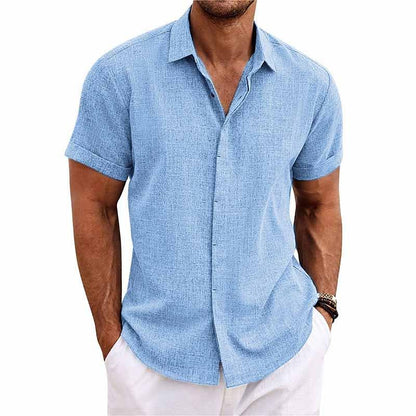 Rivage Élégant™ | Chemise pour homme manches courtes à col châle en coton et lin.